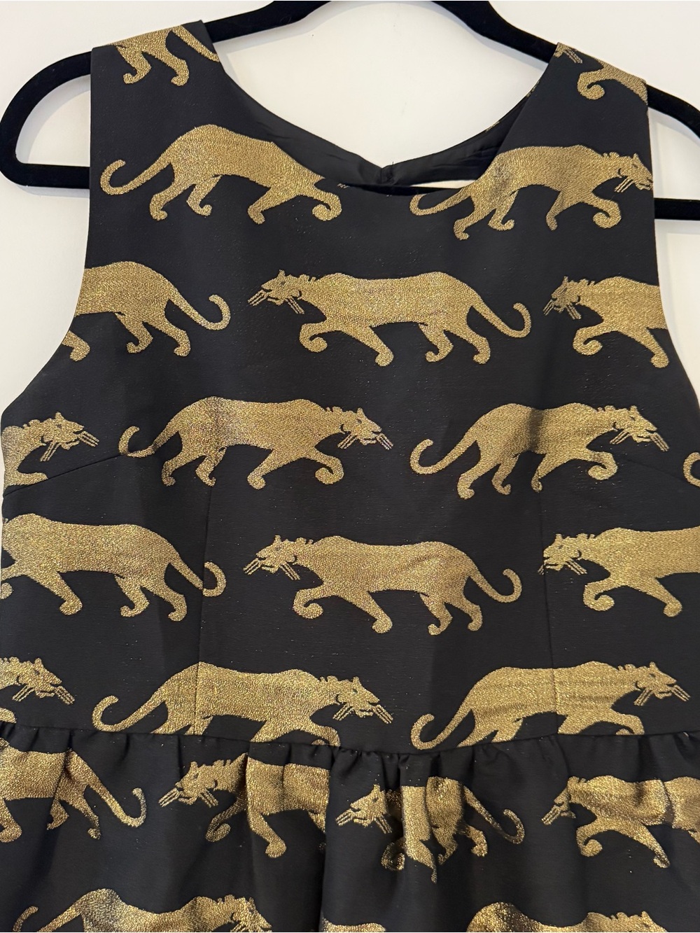 Anthropologie Eye Doll Black Dress with Gold Panther Motif, size 6 - Picture 3 of 7